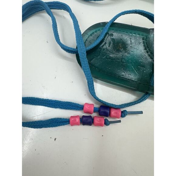 Juan- Ba Womens Sandals Size 35 Blue Rubber Flat Flip Flops Lace Up Beaded VTG - Picture 7 of 9